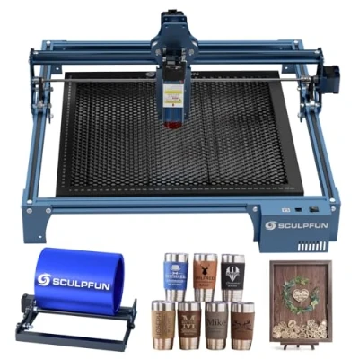 Image of SCULPFUN S9 La ser Engraving Machine with Rotary Roller, Honeycomb Working Table, 5W High Precision Engraver Cutter, 0.06mm Ultra Thin Beam Diode, Area 410x420 mm