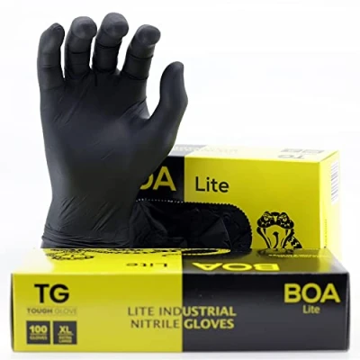Image of TG TOUGH GLOVE BOA LITE (XL) Nitrile Gloves (Pack Of 100) Black Multi Purpose Disposable DIY Powder &amp; Latex Free Lightweight Durable