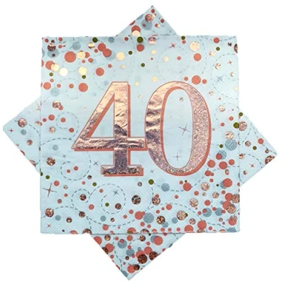 Image of Oaktree Sparkling Fizz 40th Rose Gold 33cm x 3 ply Napkins 16pcs