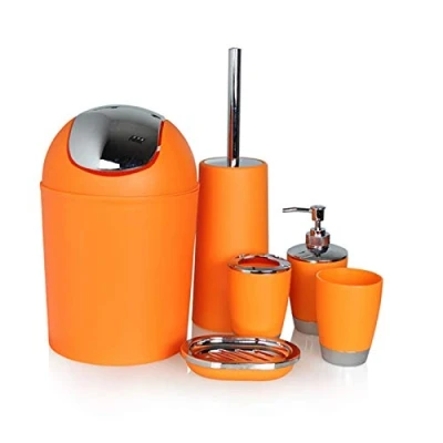 Image of 6Pcs Bathroom Accessory Tumbler Toothbrush Holder Bin Soap Dish Dispenser Yellow (Orange)