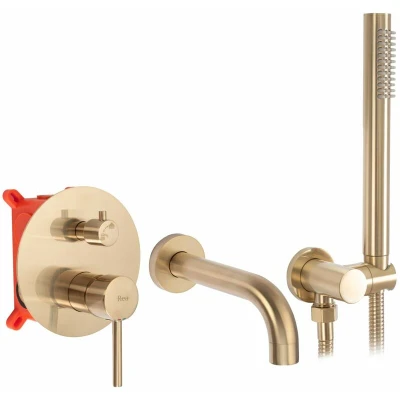 Image of REA Brushed Gold Bathroom tap for Bath which is Mount Under The Plaster Lungo B7503