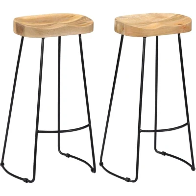 Image of vidaXL Gavin Bar Stools in Solid Mango Wood and Powder Coated Iron Set of 2 Durable, Retro Design for Kitchen/Dining Room with Polished Lacquered Finish, Brown Black