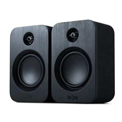 Image of House of Marley Get Together Duo Bookshelf Speakers Bluetooth with AUX Input, Turntable and Vinyl Record Player Compatible High Definition Active Speaker, Sustainable Design