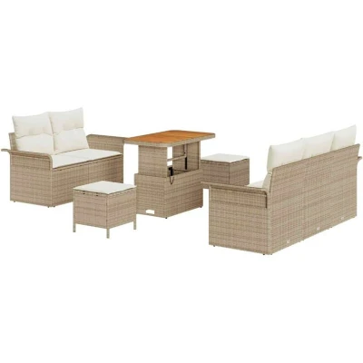 Image of vidaXL 8 Piece Garden Sofa Set with Cushions Beige Poly Rattan Acacia