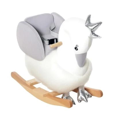 Image of HOMCOM Kids Children Rocking Horse Plush Ride On Swan w/Sound Wood Base Seat Safety Belt Toddler Baby Toy Rocker 18 36 Months