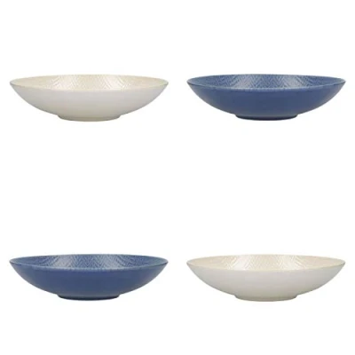 Image of KitchenCraft Blue and Cream Embossed 22cm Stoneware Coupe Bowl Set of 4