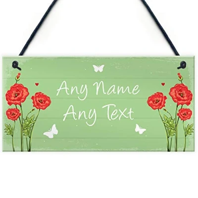 Image of RED OCEAN Personalised Garden Hanging Plaque Backyard Shed Summer House Sign Flower