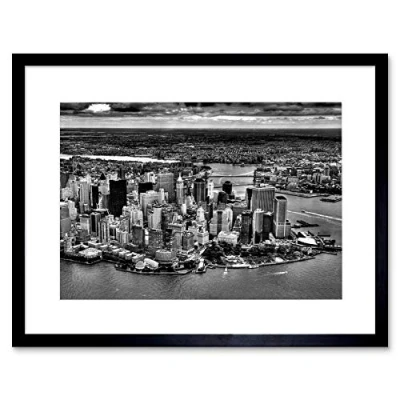 Image of Wee Blue Coo CULTURAL LANDSCAPE MANHATTAN NEW YORK BLACK WHITE FRAMED ART PRINT B12X6898