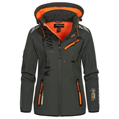 Image of Geographical Norway women’s soft shell functional outdoor jacket, rain, sports. grey / orange, size: s