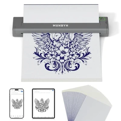 Image of MUNBYN Tattoo Stencil Printer ITP05, Wireless Thermal Machine with 10 Transfer Papers, Compatible Android and iOS Phone/Tablet &amp; PC, Kit for Artists Beginners, Grey