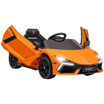 Image of AIYAPLAY Lamborghini Revuelto Licensed Kids Electric Car with Butterfly Doors, 12V Ride On Transport Wheels, Suspension, Remote Control, LED Lights, Music, Horn, for 3 5 Years, Orange