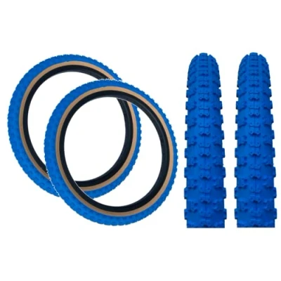 Image of PAIR Baldy&#039;s 20 x 2.125 BLUE With TAN WALL Kids BMX/Mountain Bike Tyres