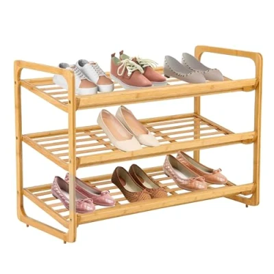 Image of Knight 3 TIER Bamboo Shoe Rack, 100% Natural &amp; Renewable, Super Strong Heavy Duty Durable Wooden Rack Stand Storage Organiser (L71 x W33 H51 cm)
