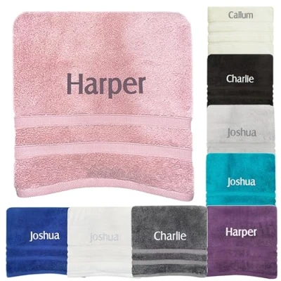 Image of JJLC Personalised Bath Hand Towels Sets Embroidered Name (Hand Towel, Pink)
