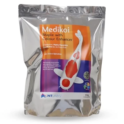 Image of NT Labs Medikoi Staple with Colour Enhancer, Complete Feed For All Pond Fish, Ideal Spring, Summer and Autumn Feeding, Enhances Colours of Koi Fish Food (3kg)(6mm)