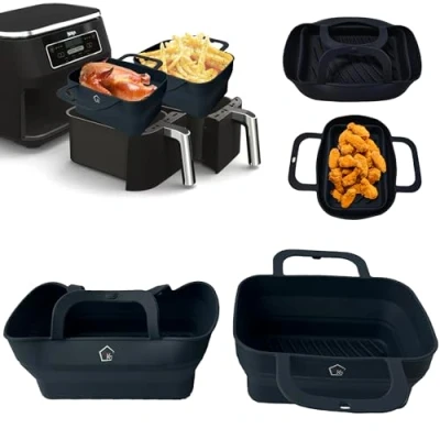 Image of Foldable Air Fryer Liners for Ninja AF400UK/AF300UK, Accessories, Tower Dual Fryer, (2PCS) Silicone Reusable Airfryer Basket, Pantone Blueberry KitchenKeeps.