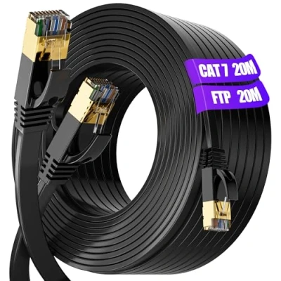 Image of Long Ethernet Cable 20m Cat 7, Internet High Speed Network Outdoor Indoor, S/FTP 10Gbps (20 Clips) Faster than Cat6/Cat5, Lan 7 for PS4/5/Switch/Router/Modem