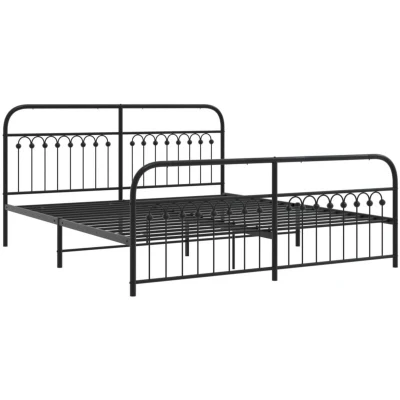 Image of vidaXL Metal Bed Frame without Mattress with Footboard Black 183x203cm
