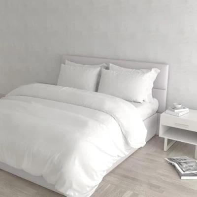 Image of Italian Bed Linen Natural Colour Duvet Cover Set, White, Double, Cotton