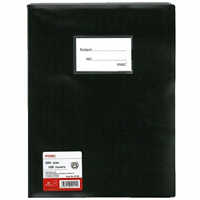 Image of Pixel® A4 100 Pockets 200 Views Office Home School Flexi Cover Coloured Display Book Presentation Document Organiser Folder Storage Case Wallets (Black)
