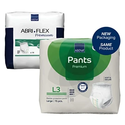 Image of Abena Pants Premium Pull Up Incontinence Pants, Eco Labelled for Men &amp; Women, Discreet, Protective, Breathable, Comfortable Large 3, 100 140cm Waist, 2200ml Absorbency, 15PK