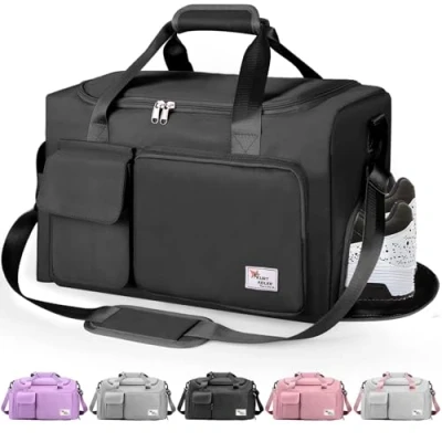 Image of Sport Duffel Bag, Large Capacity Portable Foldable Travel Lightweight Waterproof Overnight Carry Luggage for Weekender Sports, Gym, Vacation Men Women (Black)