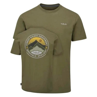 Image of Rab Men&#039;s Basecamp 3 Peak Tee Short Sleeve Graphic T Shirt for Hiking, Trekking, &amp; Everyday Use Light Khaki Small