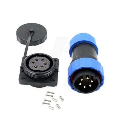 Image of HangTon HE29 6 pin Bulkhead Plastic Connector Industrial Power Waterproof IP68 Male Female Plug Panel Socket 4 Screw (6 25A 380V)