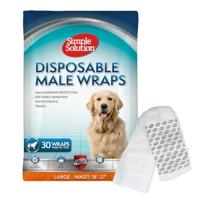 Image of Simple Solution Disposable Dog Diapers for Male Dogs Wraps with Super Absorbent Leak Proof Fit Excitable Urination, Incontinence, or Marking Large 30 Count