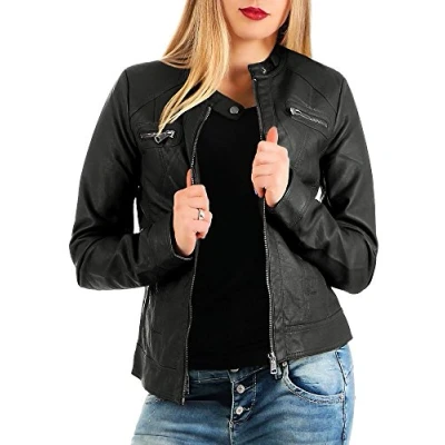 Image of ONLY Women&#039;s Bandit Pu Biker Noos Jacket, Black (Black C n10), 14 UK