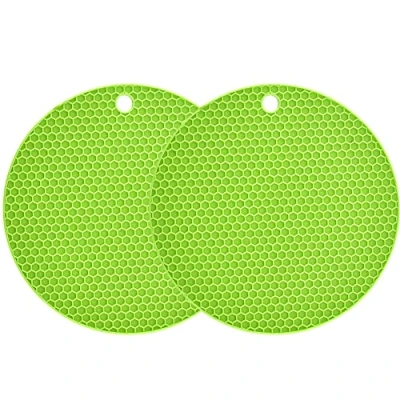 Image of SCF2017 2Pcs Round Silicone Trivet Mat Non Slip Heat Resistant Table Mats Coaster Small Placemats Pot Holder(Green)