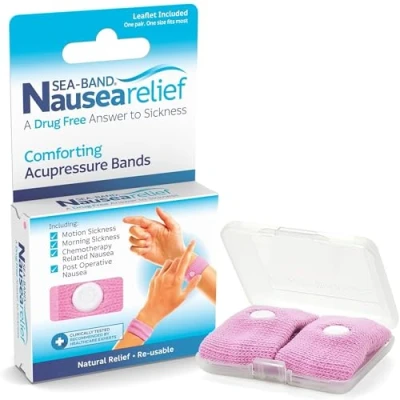 Image of Sea Band Motion Sickness and Nausea Relief Acupressure Wristband Adult (Pink), 1 Pair