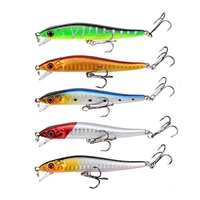 Image of Juliyeh 5 Pcs Fishing Lures Set Hard Plastic Body Artificial Spinner Minnow Baits for Trout Bass Pike Perch