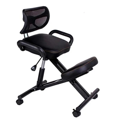 Image of Ergonomic Kneeling Chair,Better Posture Rocking Stool,Ergonomic Office Desk Chairs,Posture Correcting for Bad Backs,Height Adjustable and Rotatable,for &amp; Home (Black PU)