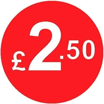Image of Pack of 500 20mm Price Stickers Choose from 10p to £15 Bright Red Many Prices (£2.50 Red)