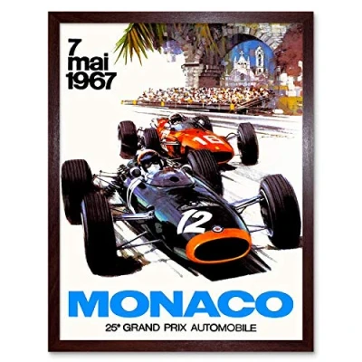 Image of Wee Blue Coo Vintage Transport Monaco 25 Grand Prix Automobile 1967 Race Art Print Framed Poster Wall Decor 12X16 Inch
