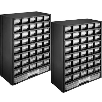 Image of tectake 403515 Set 2X Screw Organiser Box, 41 Transparent Drawers, Flexible Modules, Compartments, Storage Home, 30x13.5x45 cm, Black