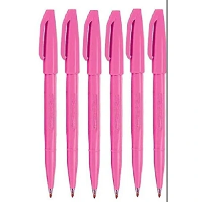 Image of Pentel Pink Original Sign Pen S520 Fibre Tip Marker Pens Colour Fineliner 2mm Nib 1mm Line Width (Pack Of 6)
