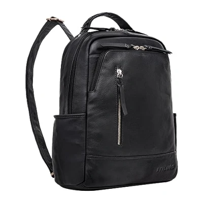Image of STILORD &#039;Aiden&#039; Vintage Leather Backpack Unisex Causal Rucksack for Men and Women Daypack 13.3 inch Laptop Work Uni Office School Genuine Leather, Colour:Black
