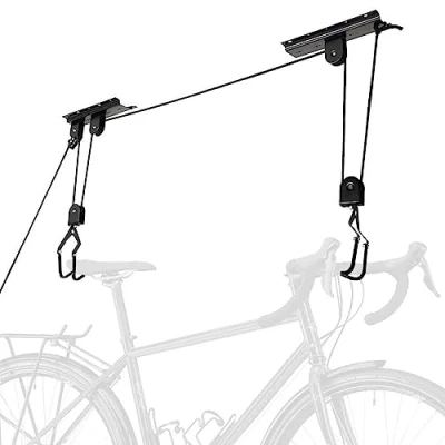 Image of Bike Bicycle Lift Ceiling Rack Space Saver Garage Storage Mount Hanging Pulley Hoist Adjustable Rope 45KG Capacity