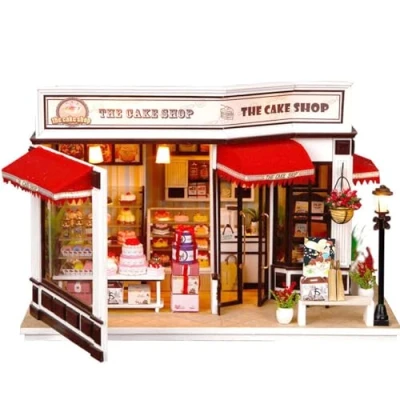 Image of Habarri Miniature House DIY Kit for Adults and Children from 7 Years 3D Model with Light, Protective Cover 1:24 Parisian Bakery Motif