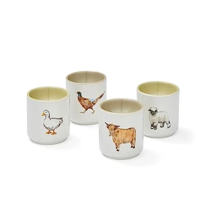 Image of Cooksmart British Designed Pack of 4 Stackable Egg Cups Ceramic Cup for Breakfast Poacher All Types Kitchen Buttercup Farm