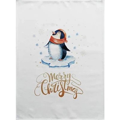 Image of Half a Donkey Merry Christmas Penguin Large Cotton Tea Towel