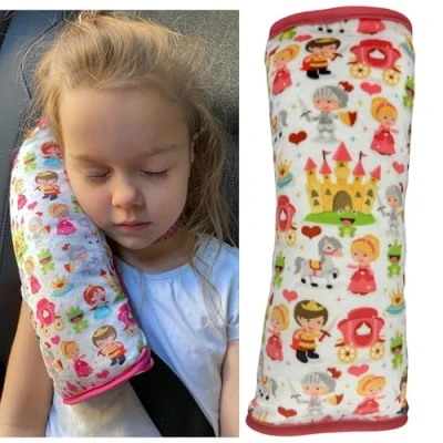 Image of HECKBO Princess Prince car Seatbelt Pillow for Children Machine Washable Girl boy Kids Soft seat Belt Cover Sleeping Pillows Protection Travel Cushion Vacation