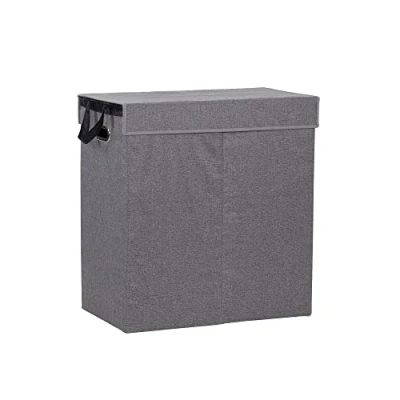 Image of Household Essentials Hamper Laundry Sorter with Magnetic Lid Closure, Double, Grey
