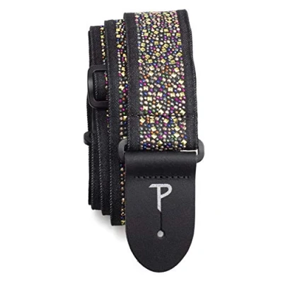 Image of Perri’s Leathers Ltd. Guitar Strap Nylon Jacquard Multi colored Rhinestones Black Adjustable For Acoustic/Bass/Electric Guitars Made in Canada (TWSR 7108)