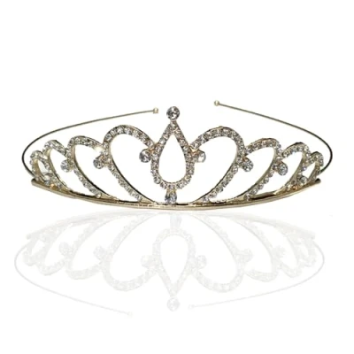 Image of Gold Headbands Crystal Wedding Bridal Girls Headband Princess Rhinestone Tiara Crown Children Prom Birthday Pegeant for Headdress Floral Flower Garland Party S3