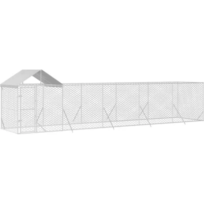 Image of &#039;vidaXL Outdoor Pet Enclosure Galvanised Steel Dog Kennel with Protective Roof and Lockable Gate Silver 10x2x2.5m Ideal for Dogs, Rabbits, Chickens.