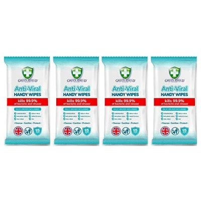 Image of GreenShield Anti Viral Handy Wipes 15&#039;s Kills 99.9% of Bacteria (4 Pack)