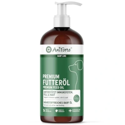 Image of AniForte Premium Feeding Oil 1L: BARF Raw Supplement For Dogs With Hemp, Salmon &amp; Linseed to Boost Immunity Health